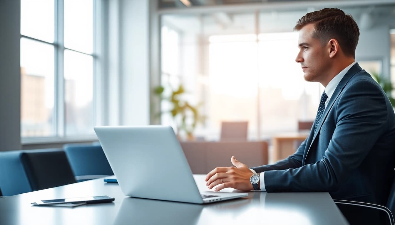 Headhunter Schweiz interviewt in einem modernen Büro professionell einen Kandidaten.