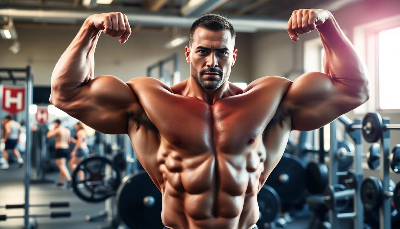 Trenobal-A Trenbolone Acetate für Bodybuilder, die ihre Muskeln im Fitnessstudio präsentieren.