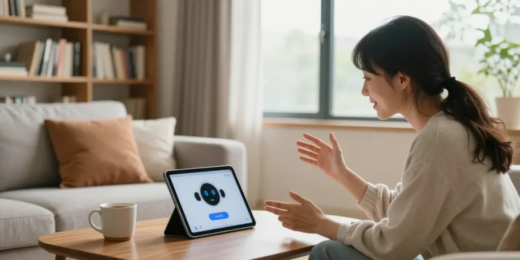 Engaging spicy AI chat conversation in a cozy living room setting.