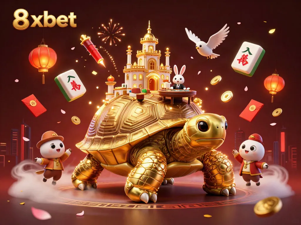 Experience thrilling gameplay at 8xbet with a dynamic golden tortoise casino scene showcasing excitement and winning potential.