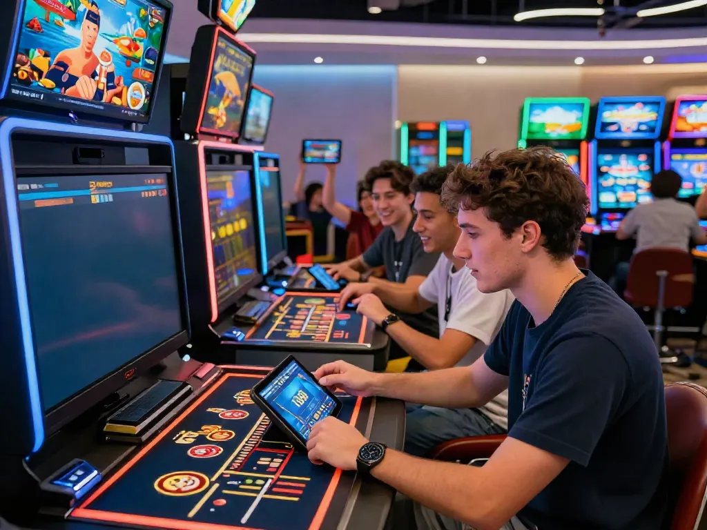 Diverse players engaging in exciting online casino gaming at TA88, showcasing vibrant games and a lively atmosphere.