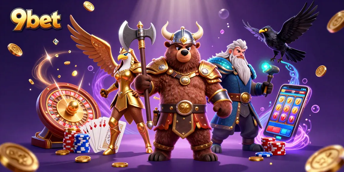 Experience high-energy gaming scenes featuring 9bet with Viking and Valkyrie characters.
