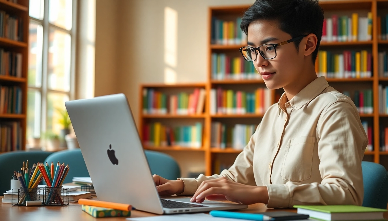 Student using Office Standard 2024 für Studenten Mac in a cozy library environment.
