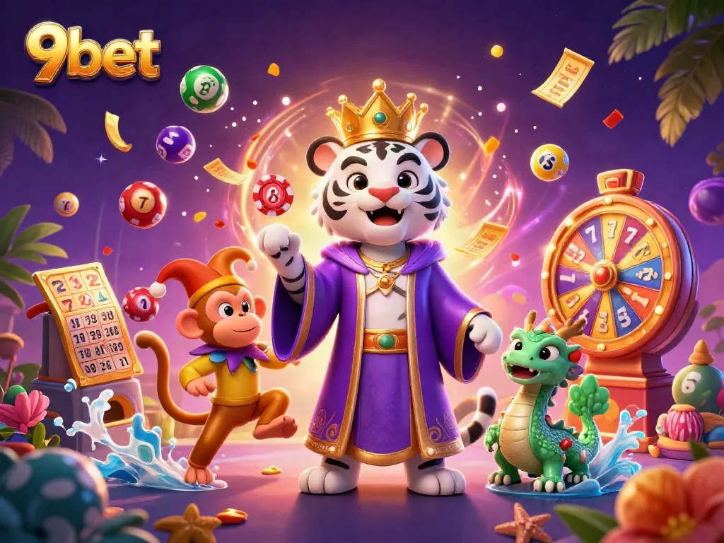 Experience the thrill of 9bet with vibrant slots, poker, and dynamic gameplay illustrations.