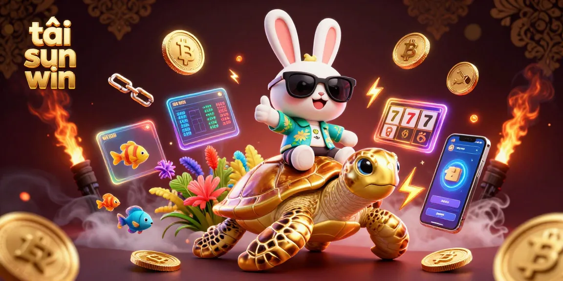 Experience excitement with tải sun win as a lucky rabbit and golden turtle ride amidst crypto elements.