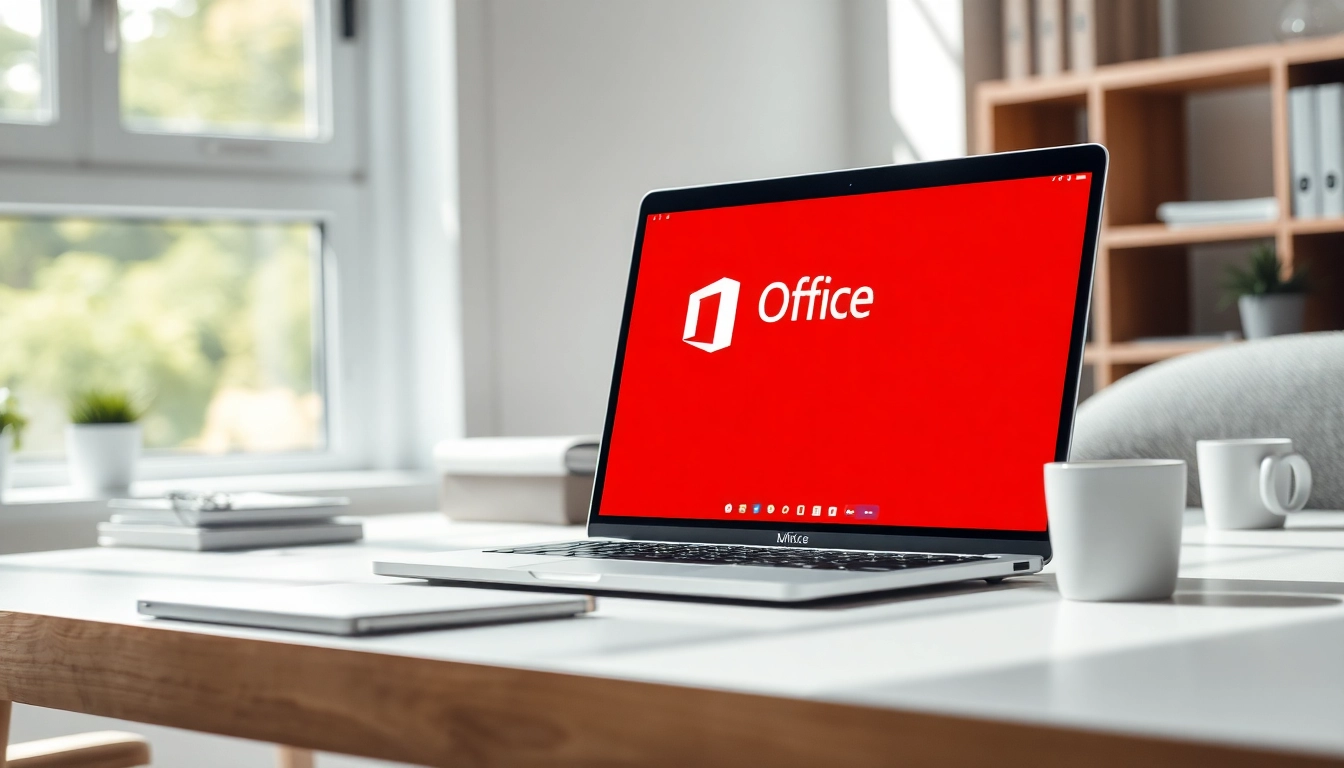 MS Office 2024 Standard Mac Key displayed on a sophisticated MacBook setup in a sleek workspace.