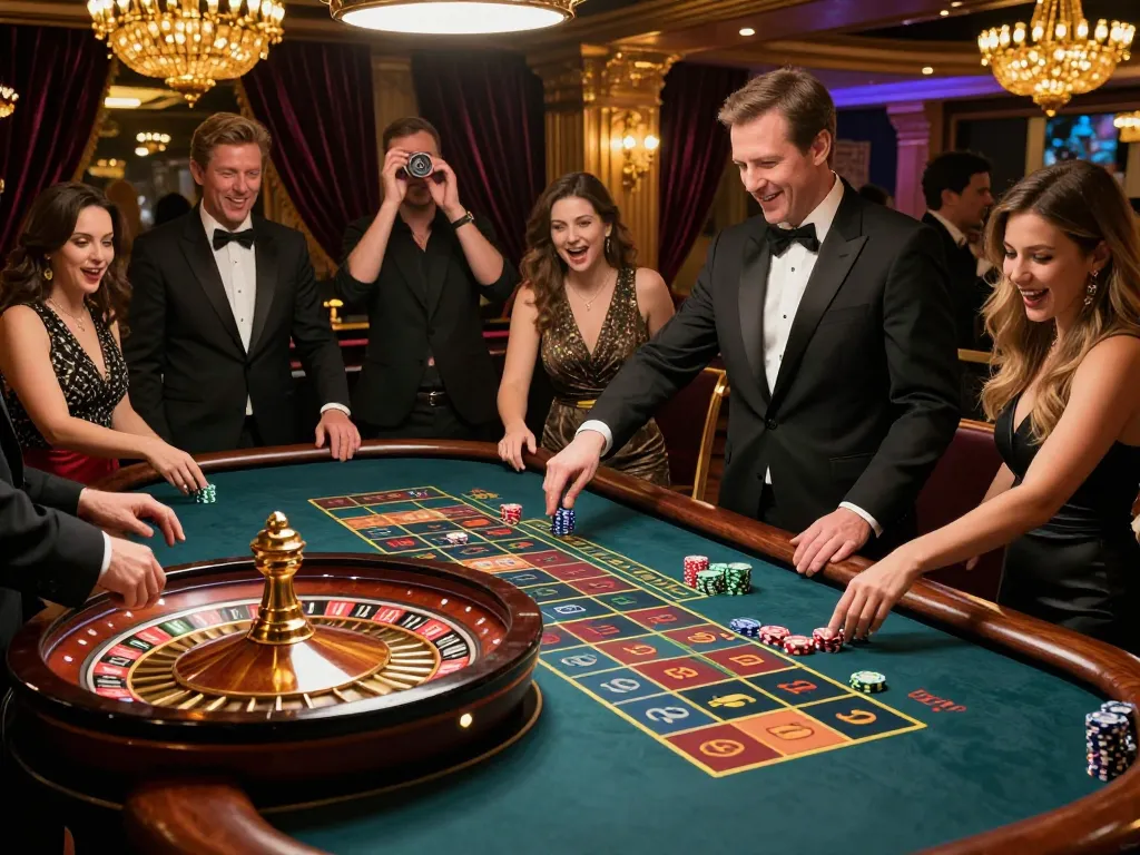 Players placing bets at a roulette table in a luxurious casino featuring mb668 gaming atmosphere and excitement.