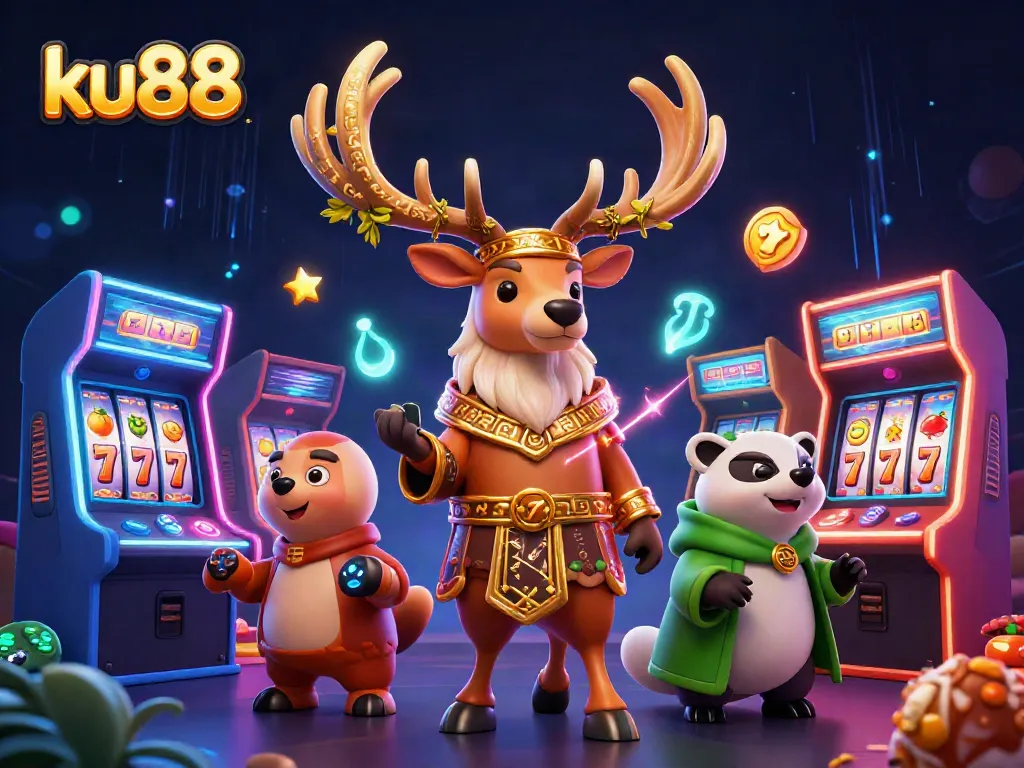 Engage with ku88's thrilling slots, featuring vibrant characters and dynamic casino elements.