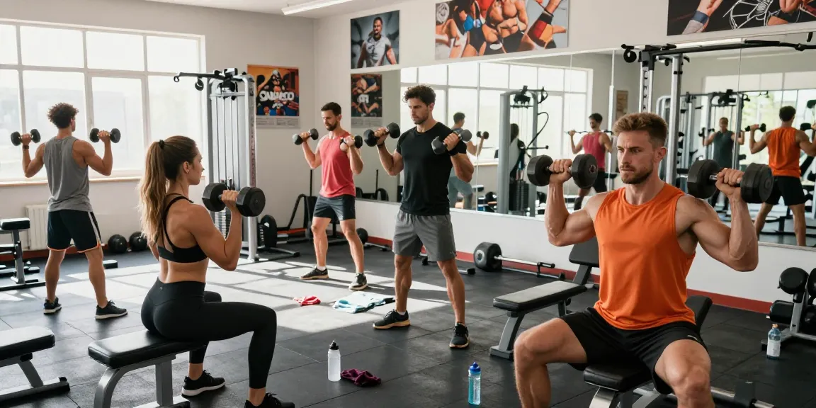 Anabolika Shop für Bodybuilder im Fitnessstudio mit Athleten beim Krafttraining in energischer Atmosphäre.