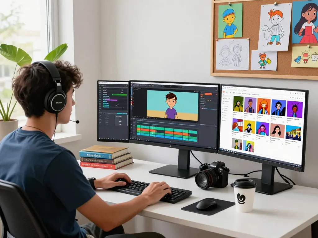 Innovative motion control video creation process using Kling 2.6 software in a bright digital studio.
