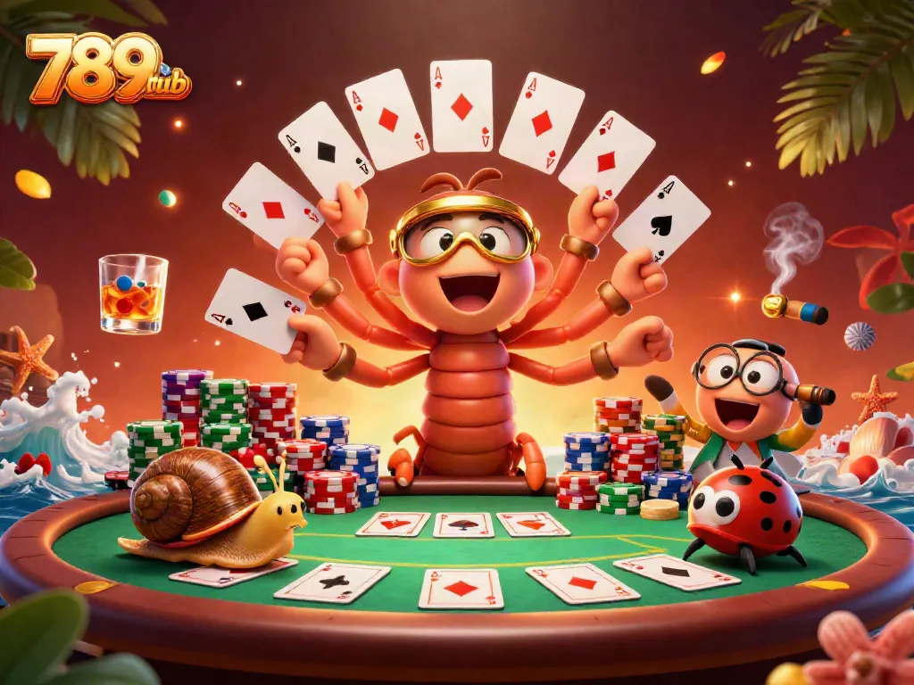 Experience the thrill of 789club with vibrant casino characters at a dynamic poker table.