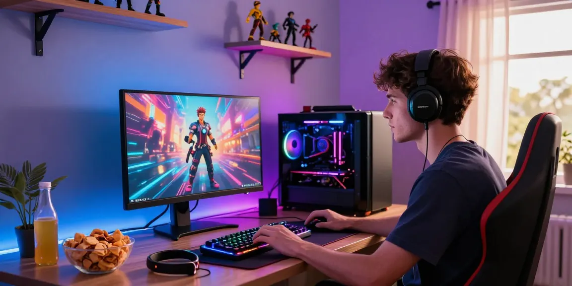 Engaged gamer enjoying the B52 CLUB experience on https://b52club.radio.fm/ in a vibrant gaming setup.