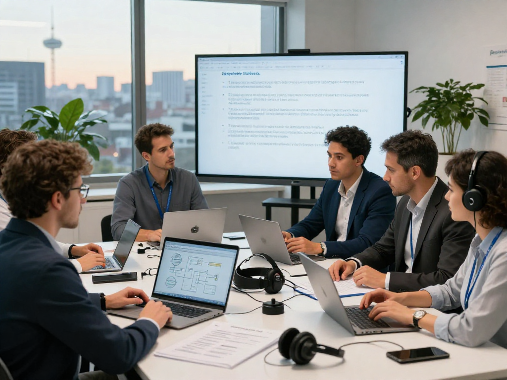 Vermessungsbüros und ÖbVI professionals collaborating on data protection strategies in a modern office.