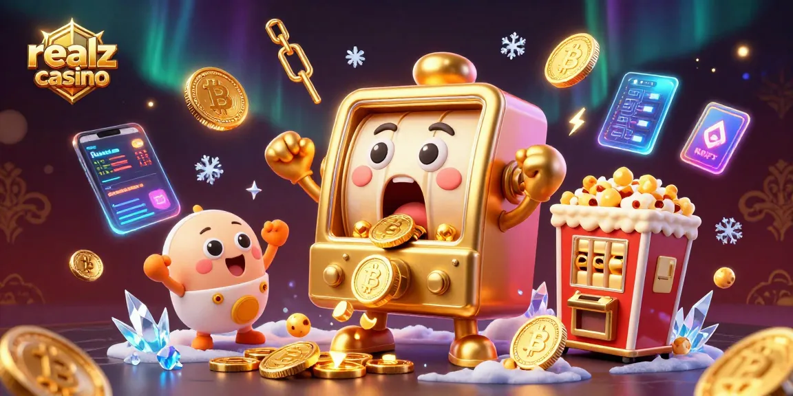 Explore realz casino with stunning visuals of a vibrant 3D scene showcasing jackpot excitement and crypto elements.