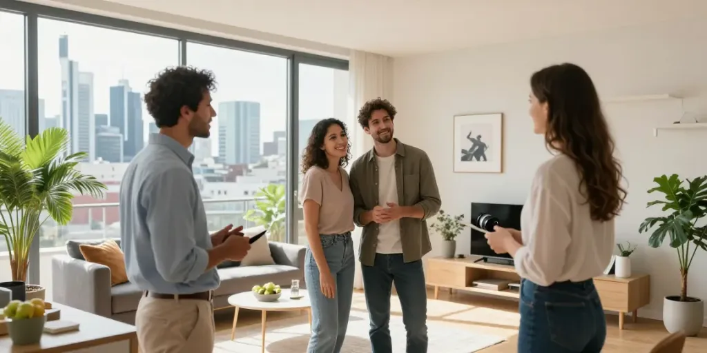 Bester Immobilienmakler Frankfurt präsentiert modernes Apartment mit Sonnenlicht und stilvollem Ambiente.