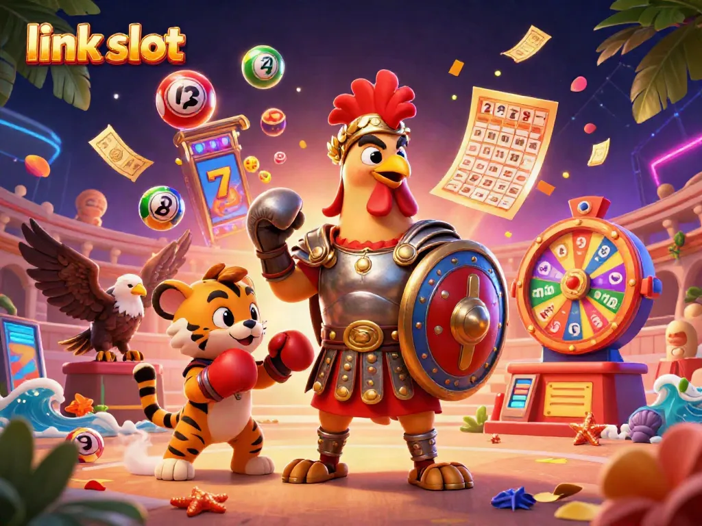 Spin the reels and experience thrilling wins with link slot action in colorful 3D illustration.