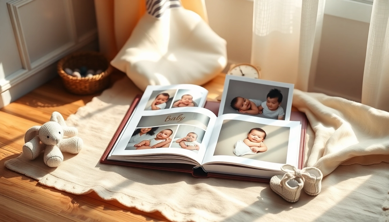 BabyAlbum24.de zeigt ein bezauberndes Babyalbum auf einem Holztisch.