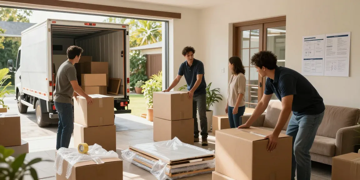 Umzugsunternehmen Ludwigshafen - professionelle Umzugshelfer beim Packen und Transportieren von Möbeln in einem Wohnhaus.