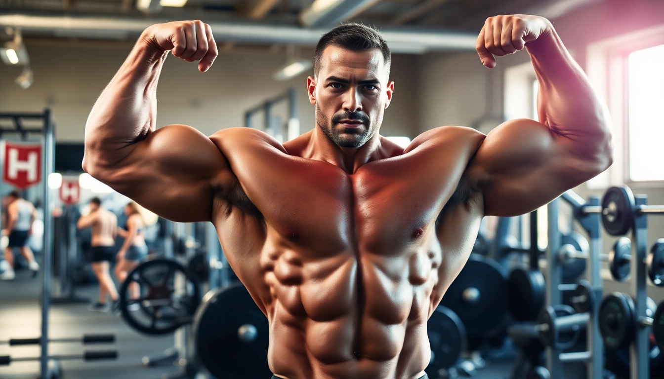 Trenobal-A Trenbolone Acetate für Bodybuilder, die ihre Muskeln im Fitnessstudio präsentieren.