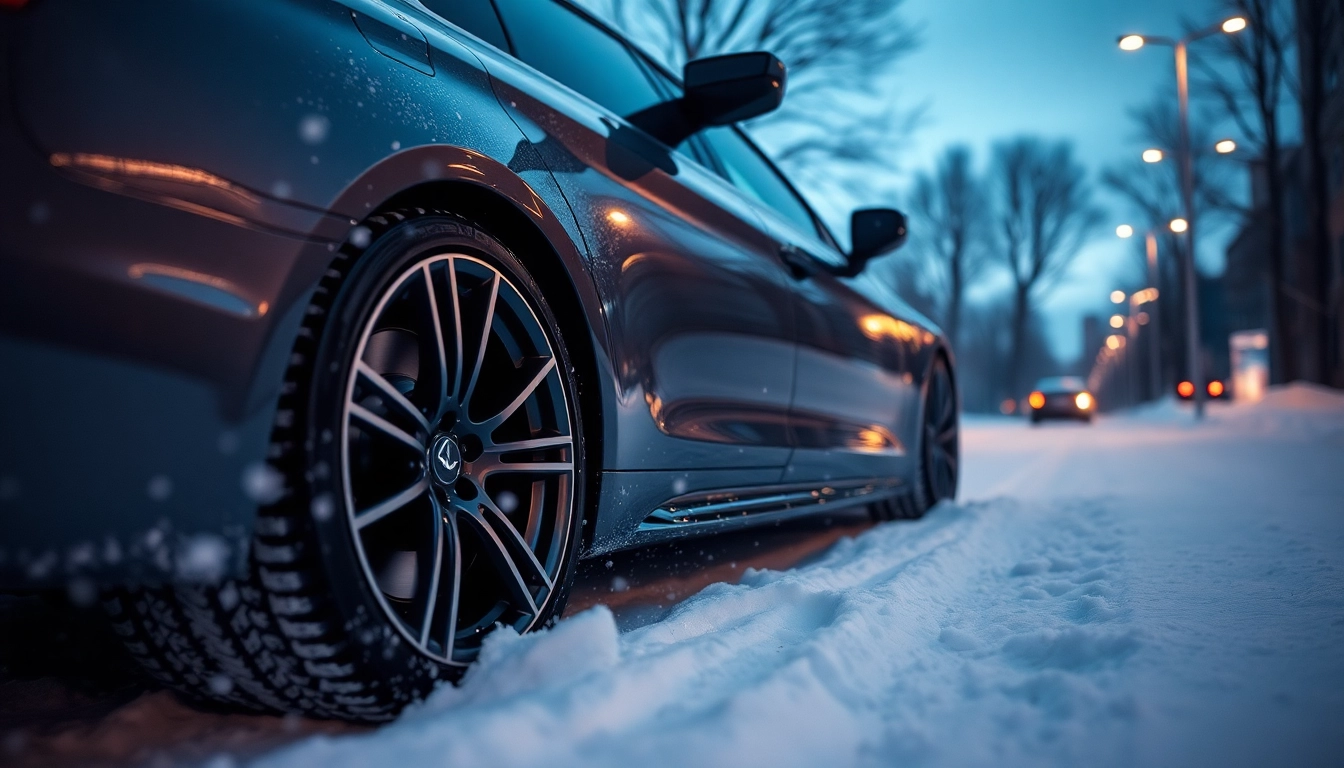 Fahrzeug mit hochwertigen Auto Kufen auf winterlichem Hintergrund präsentieren.