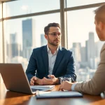 Headhunter Schweiz in einem modernen Büro, im Gespräch mit einem Kandidaten.