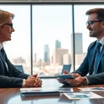 Headhunter Schweiz führt ein professionelles Interview in modernem Büro.