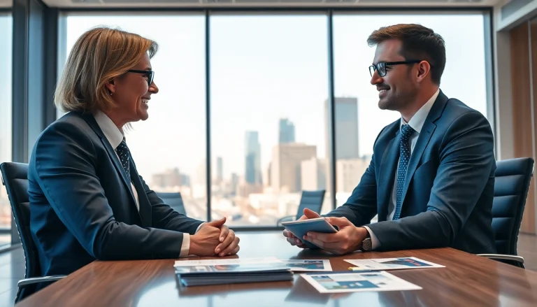 Headhunter Schweiz führt ein professionelles Interview in modernem Büro.