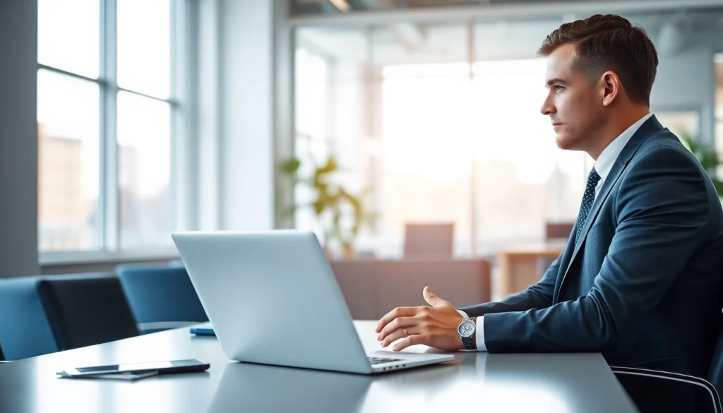 Headhunter Schweiz interviewt in einem modernen Büro professionell einen Kandidaten.