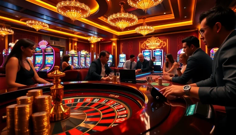 High-stakes gamblers at a luxurious casino table engaged in qh88 gaming excitement.