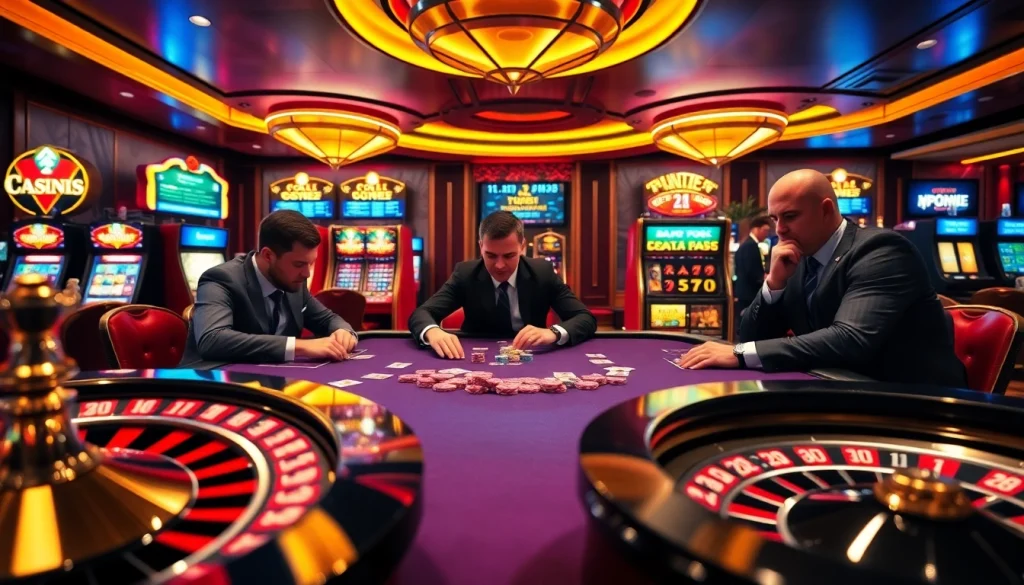 Experience the excitement of 7m-style poker with vibrant chips and engaging players at a casino table.