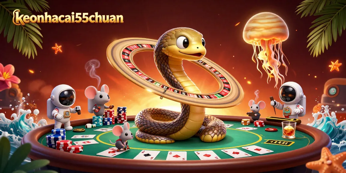 Engage in cosmic betting at keonhacai55chuan with a swirling roulette wheel and colorful poker action.