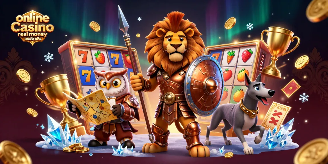 Experience online casino real money australia with engaging slot games in a vibrant 3D illustration.